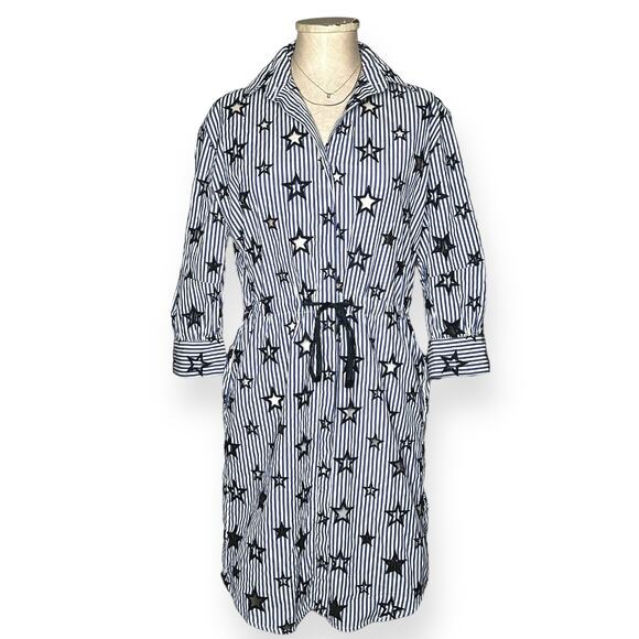 SANDRO Bilbao Star Shirt Dress Tie Waist Blue Contemporary Whimsical Stripe 6 - Picture 4 of 16